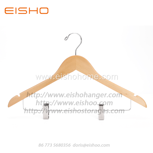 EISHO Wholesale Hotel Wood Hanger Bulk With Clips